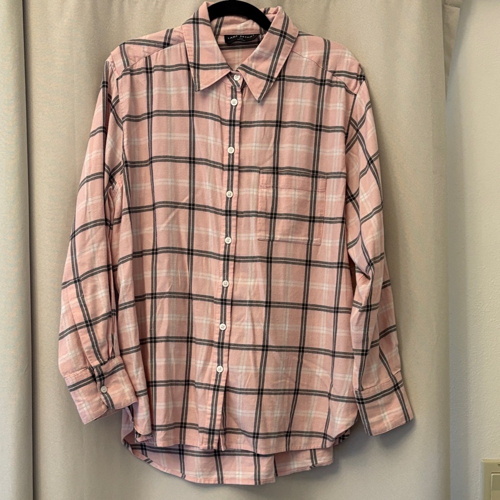 Lane Bryant Casual Pink and Black Checkered Shirt